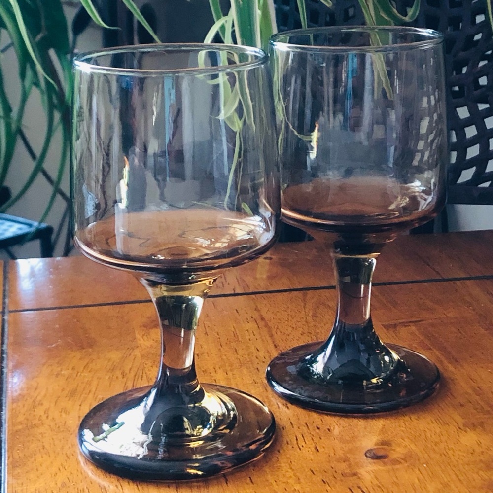 Vintage 70s MCM Libbey Glass Company Tawny Water Goblets 2 / 4 oz Glasses